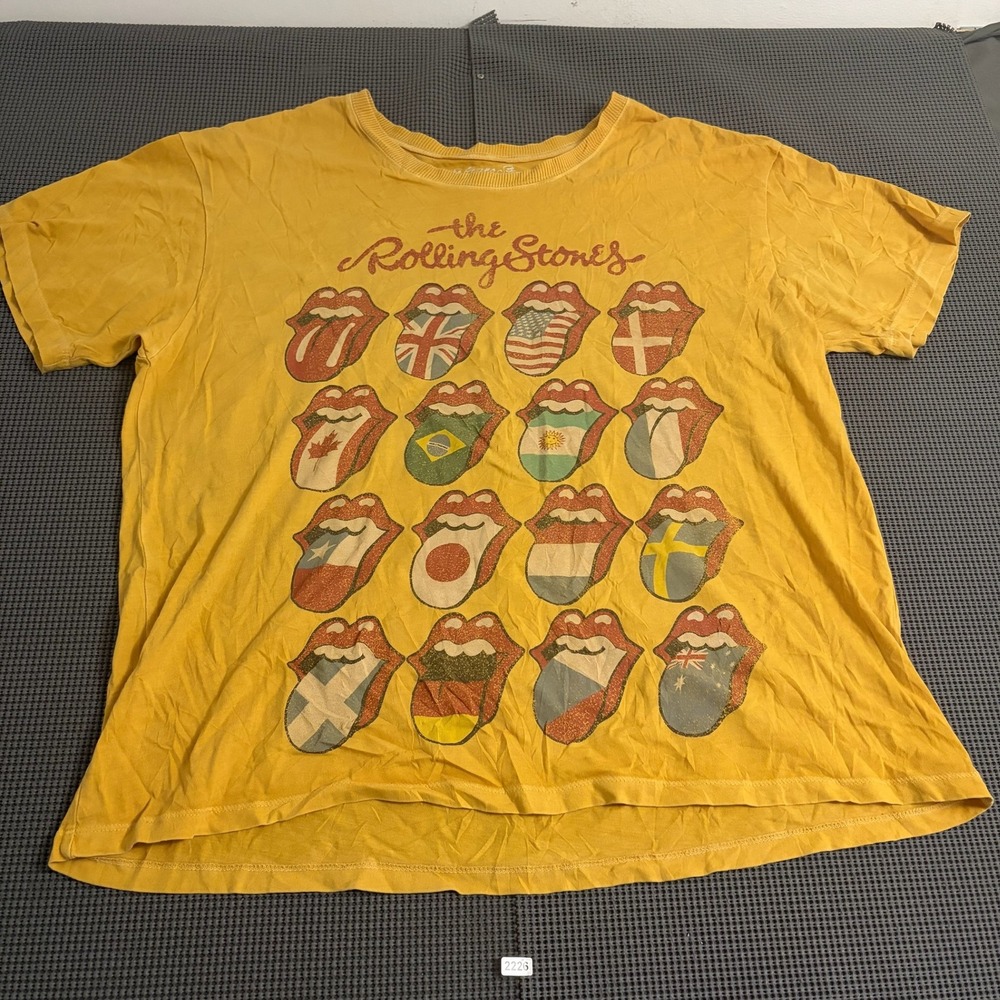 The Rolling Stones International Flags Tongue Logo Graphic T-Shirt Yellow XL
